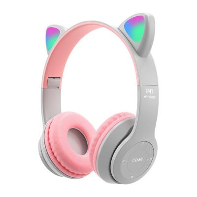 China Viable Wireless Cute Cat Ear Bluetooth Headphones Sports Audio Stereo Gaming Headset With MIC LED Lights Girl Earphone P47M for sale