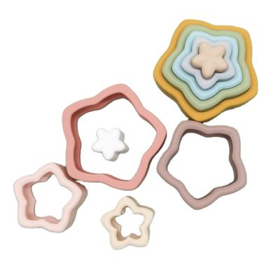 China Eco-friendly Material Early Education Puzzle Baby Star Stacking Boxes Toys Silicone Stacking for sale