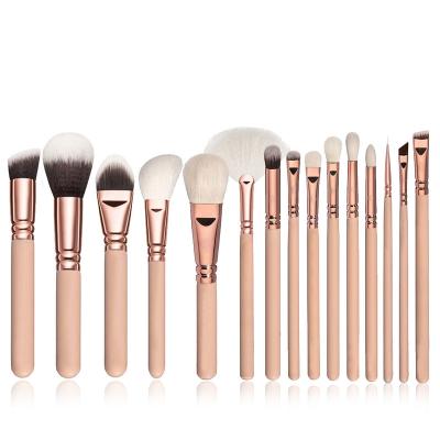 China Angular Blush 15 Pieces Pink Wholesale Custom Packing Wooden Makeup Brushes Private Label Makeup Brush Set Handle Face Makeup Brushes for sale