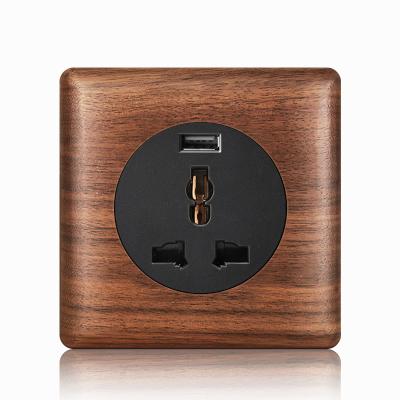 China High Hardness Universal 3 Pin Wall Socket With Thick Solid Wood Panel 86*86mm USB 16A Socketes And Electrical Switches for sale