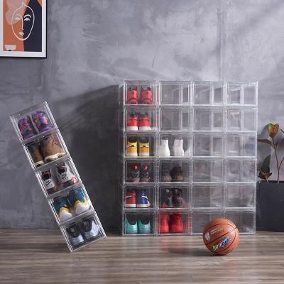 China Stocked Transparent Easy To Assemble Plastic Magnet Storage Shoe Box for sale