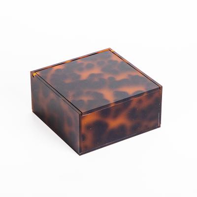 China HOMESWEET Plexiglass Jewelry Box Storage Square Viable Luxury Acrylic Tortoiseshell Acrylic Flip Lid Box for sale