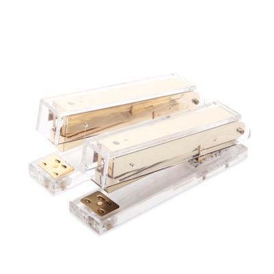 China Eco-friendly Office Stationery Gold Color Neon Acrylic Book Fastener Stapler Without Staples for sale