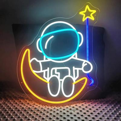 China Shops Astronauts Sitting on the Moon Neon Sign with Remote Dimmer, Neon Light Sign for Wall Decor, for Bedroom Game Room for sale