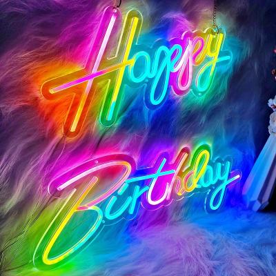 China Shops Happy Birthday Neon Sign Led Light Acrylic Transparent Customizable Birthday Party Neon Sign Wall Decoration for sale