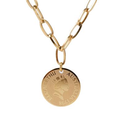 China Hip Hop Coin Chain Charm Bracelet High Quality Stainless Steel Pendant Gold Plated Jewelry for sale