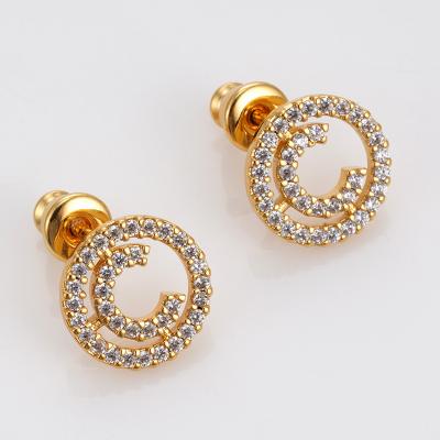 China 2021 ROMANTIC Fashion Jewelry 18K Gold Plated Brass CZ Letter C Stud Earrings For Women for sale