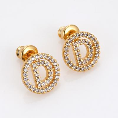 China 2021 ROMANTIC Fashion Jewelry 18K Gold Plated Brass CZ Letter D Stud Earrings For Women for sale