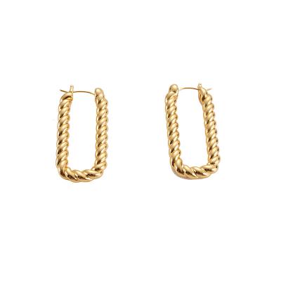 China Famous Design Punk Gold Plated Retro Brass Jewelry Hypoallergenic Rectangular Twisted Circle Earrings for sale