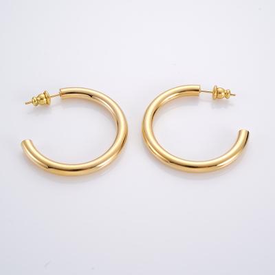 China Hip Hop 18K Gold Plated Minimalist C Shape Open Hoop Earrings, Big Thick Hoop Earrings for sale