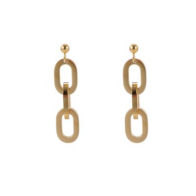 China Hip Hop Factory Square Wholesale Brass Chain Rectangle Linked Shape Chain Link Earrings for sale