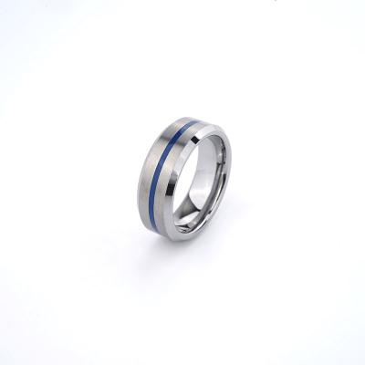 China Fashion Blue Line Non-fading Tungsten Rings 8mm Steel Ring Real Tungsten For Men Good Quality Jewelry for sale