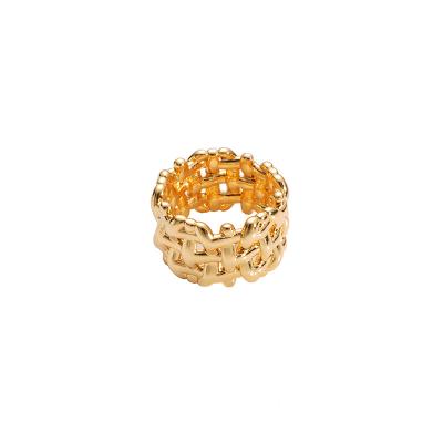 China Hiphop Ring Hip Hop Gold Filled Irregular Wave Widely Textured Rings for sale