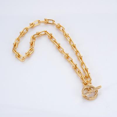 China Hip Hop Fashion Jewelry 18K Gold Plated Inlay Zircon Pendant OT Brass Buckle Necklace For Women And Girls for sale