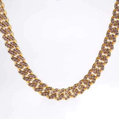 China Trendy Jewelry Hip Hop Jewelry 18k Gold Iced Out Cubic Zirconia Diamond Cuban Link Chain Thick Necklace for sale