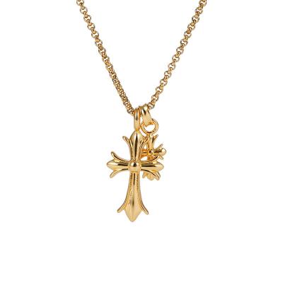 China Factory Direct Sale Fashionable Gold Plating Stainless Steel Chain Necklace Cross Pendant Jewelry For Women for sale