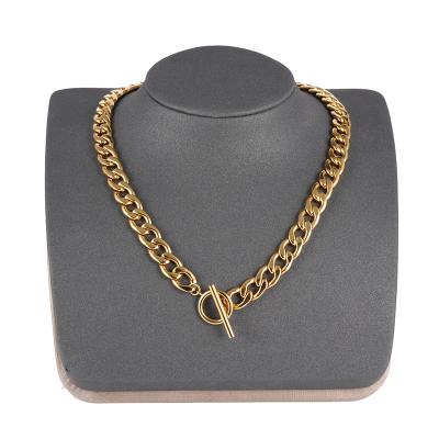 China High Quality Hip Hop 18k Gold Plated Simple Stainless Steel Toggle Necklace For Women Men Jewelry Gifts for sale