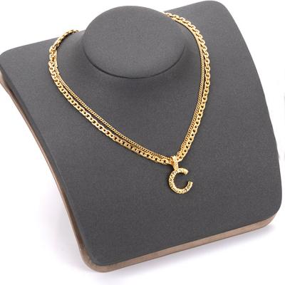 China FASHIONABLE High Quality Double-Layer Brass Design Letter C Initial Pendant Necklace For Women for sale