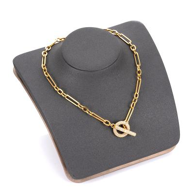 China FASHIONABLE Thick Zircon Inlay Chain Paperclip Buckle Link Chain OT Gold Plating Pendant Necklace for sale