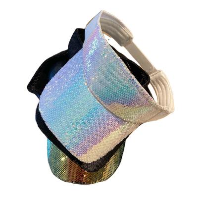 China Wholesale Fashion Summer Fashion Sun Sequins Sun Visor Women's Sun Sequins Top Hat Sports Glitter Empty Running Hat for sale