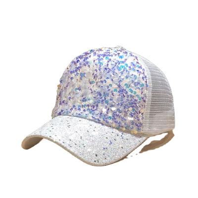 China COMMON Unisex Reversible Girls Baseball Cap Women Sequin Baseball Cap Reversible Ponytail Covers Sports Mesh Hats Summer for sale