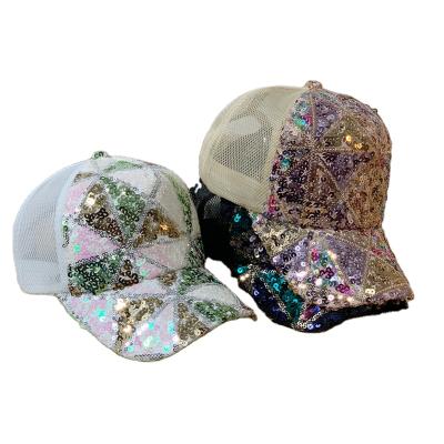 China JOINT Wholesale Shiny Adult Sports Ladies Hat Sequin Fashion Hollow Baseball Cap for sale