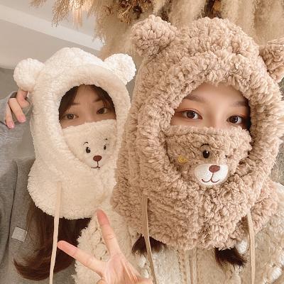 China JOINT Cute One-Piece Mask Bear Female Winter Biking To Keep Warm And Windproof Autumn And Winter Hat Scarf Winter Bib for sale