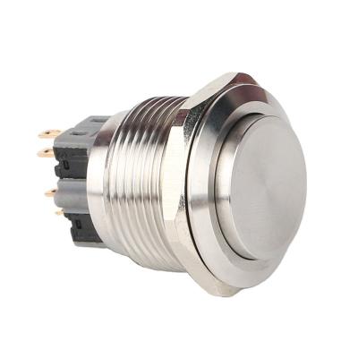 China S: Stainless Steel / N: 25mm Metal Stainless Steel Push Button Switch 1NO1NC Nickel Plated Brass High Round Head Waterproof Latching Push Button Switch for sale