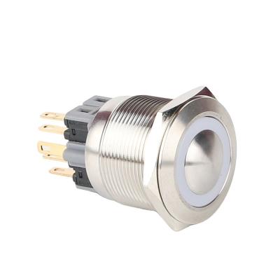 China S:Stainless Steel/N:HUSA 25mm Metal Nickel Plated Brass Push Button Switch With LED Light 1NO1NC Latching Self-lock Welding Knob Terminal Switch for sale