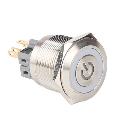 China S: Stainless Steel / N: HUSA Nickel Plated Brass Diameter 25mm On With Ring Light Power Led 5v 110v Metal Waterproof Reset Latching Push Button Switch for sale