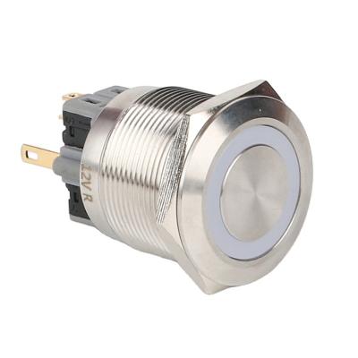 China S:Stainless Steel / N:25mm Metal Waterproof Switch Anti Vandal Nickel Plated Brass Switches Latching Stainless Steel Ring LED Light Self-Latching Push Button Switch for sale