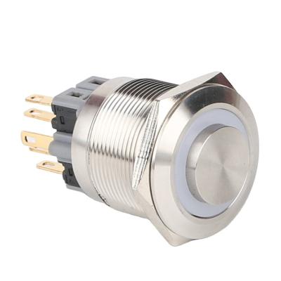 China S: Stainless Steel / N: Main Push Button Switch 25mm Flat Waterproof Nickel Plated Brass Metal 1NO1NC Spdt Latching Push Button Switch with LED Ring Light for sale