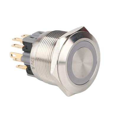 China S: Stainless Steel / N: HUSA 25mm Metal Push Button Switch 1NO1NC Waterproof Weld Brass Nickel Plated Terminal Momentary Push Button Switch with Ring LED Light for sale