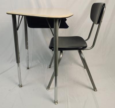 China Modern Trapeze School Table Top Hard Plastic Desk And Chair for sale