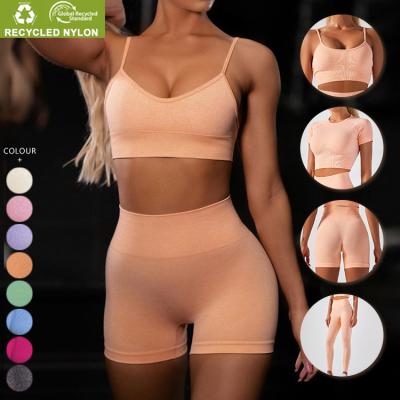 China Breathable Customized Design Sport Set Women Recycled Seamless Yoga Sets crack! crack! butt lift up recycled yoga pants sustainable yoga sports sets for sale