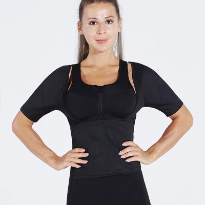 China Viable Custom Short Sleeve Sport Sweat Tops Hot Sale Fitness Shaper Vest Gym Running Sweat Suit Slimming Workout Tops For Women for sale