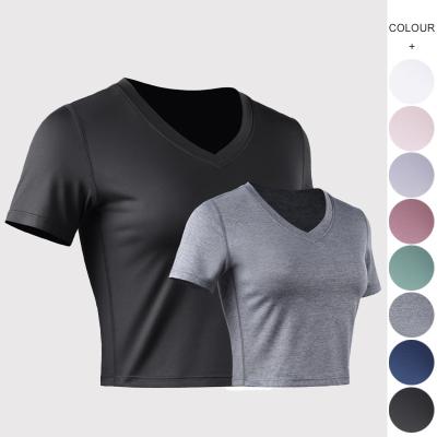 China Costom Logo Plus Size V Navel Yoga Shirts Yoga Shirts Workout Fitness Running Top Running Quick Dry Short Tight Breathable Gym V Tight Yoga Tops T-Shirt for sale