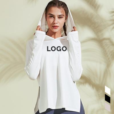 China New Breathable Hooded Running Blouse Loose Fitness Suit For Women Long Sleeve Yoga Breathable Quick Dry Suits for sale