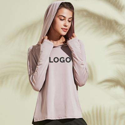 China 2022 New Breathable Loose Casual Hooded Sports Shirt Lace Up Blouse Female Yoga Running Fitness Clothes Long Sleeves for sale