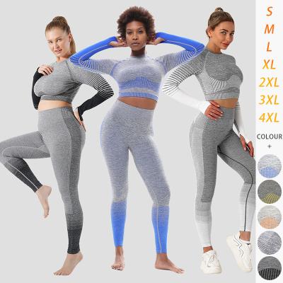 China Large Size OEM Elasticity Yoga Suit High Wear Nylon Breathable Sport Seamless High Wear Gym Clothing Plus Size Yoga Sets For Women for sale