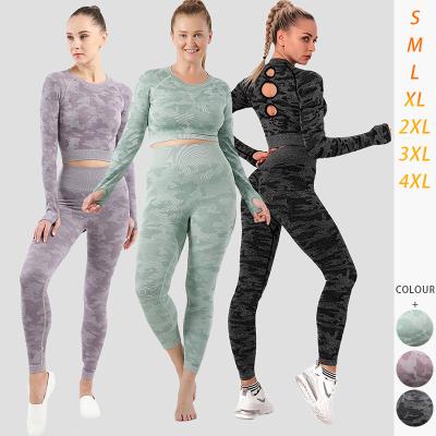 China OEM Breathable Camouflage Pattern Women Yoga Shirt Custom Sports Leggings Seamless Custom Logo Sports Yoga Set Activewear Plus Size S-4XL for sale