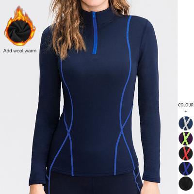 China Autumn And Winter Fleece Yoga Sportswear Viable Long Sleeve Fitness Running Upper Half Waist Women Slimmer Chain Yoga Clothes for sale