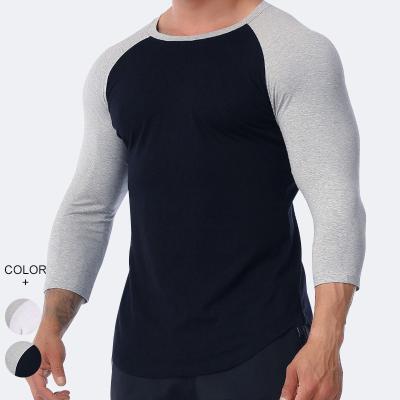 China QUICK DRY 100% Cotton Crew Neck Three Quarter Sleeve Fitness White Mens Shirts Gym T-Shirt for sale