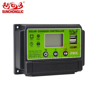 China Solar Charger Controller Sunchonglic PWM 12V/24V 10A Regulator Solar Panel Charge Controller For Solar System for sale