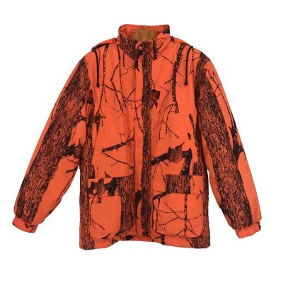 China OEM Anti-wrinkle Polyester PVC Coating Camouflage Orange Men's Jacket Cotton Fill Waterproof Safari Hunting Jacket for sale