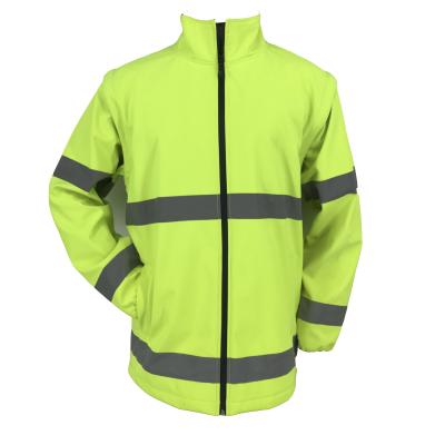 China Detachable sleeves OEM hi strength softshell jacket for men's polyester fabric with PU coating waterproof reflective workwear with detachable sleeves for sale