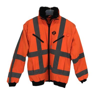 China Water Proof OEM Polyester Wool Scratching Orange Hi Strength Winter Jacket Reflective Workwear Detachable Lining And Sleeves for sale