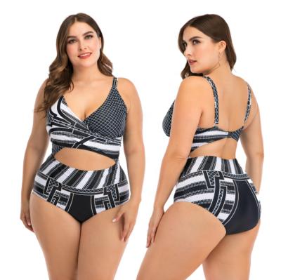 China Plus Size 2021 New Striped One-Piece Plus Fertilizer To Increase Fat Woman Fat Lady Swimsuit Big Cup Swimsuit for sale