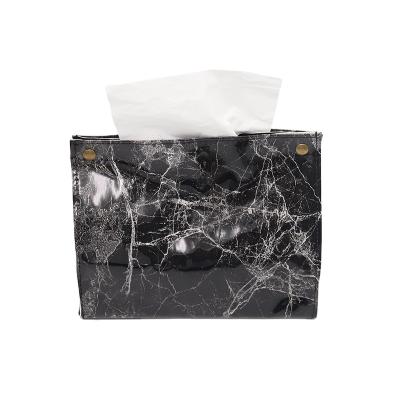 China Folding Flourish Fashion Tissue Box Lid Leather Marble Box Caja de panuelos de tissue for sale