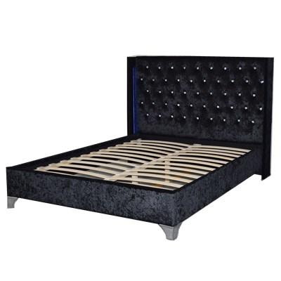 China Modern Cheapest Velvet Fabric Bed With LED Near Headboard for sale